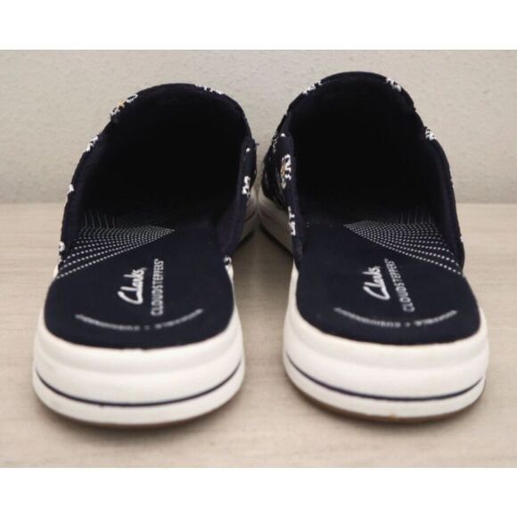 Clarks Cloudsteppers Women 9.5M Navy Floral Breeze Canvas Slip-On Mules - Picture 2 of 9